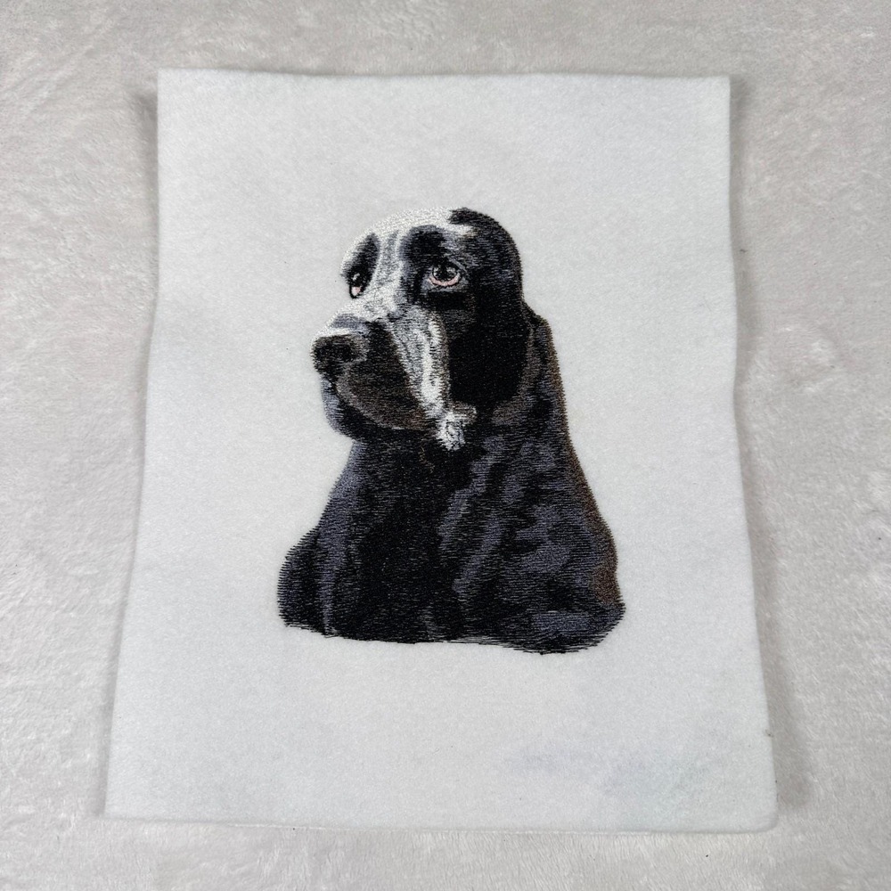 English Cocker Spaniel Dog Embroidered Fabric Quilt Square Portrait 11"x8" Vtg